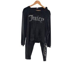 Juicy Couture Black XL Velour Sleepwear Lounge Set Top with Jogger Pants Women's
